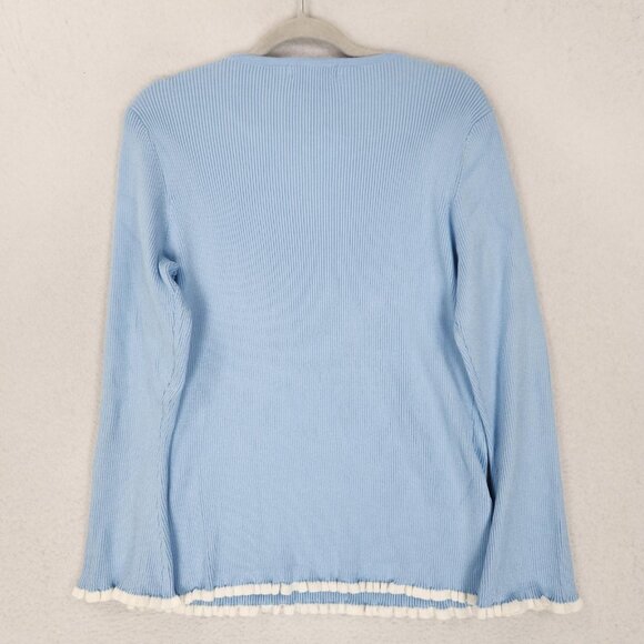 Calvin Klein Sweater Womens Large Blue Ribbed Knit Scoop Neck Lettuce Hem NEW - Picture 11 of 12